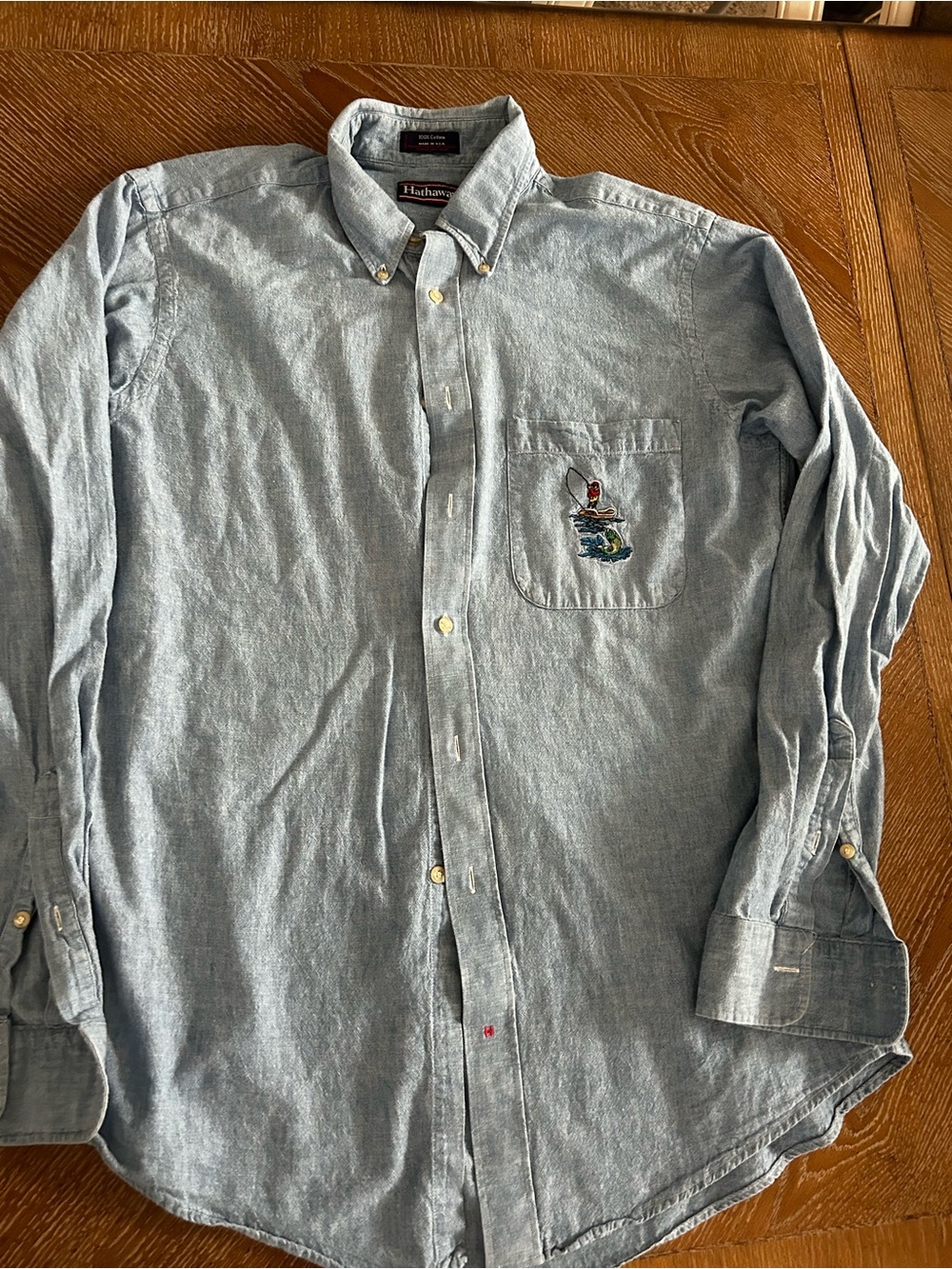 Men's Light Blue Button-Down hathaway Shirt - embroidered pocket